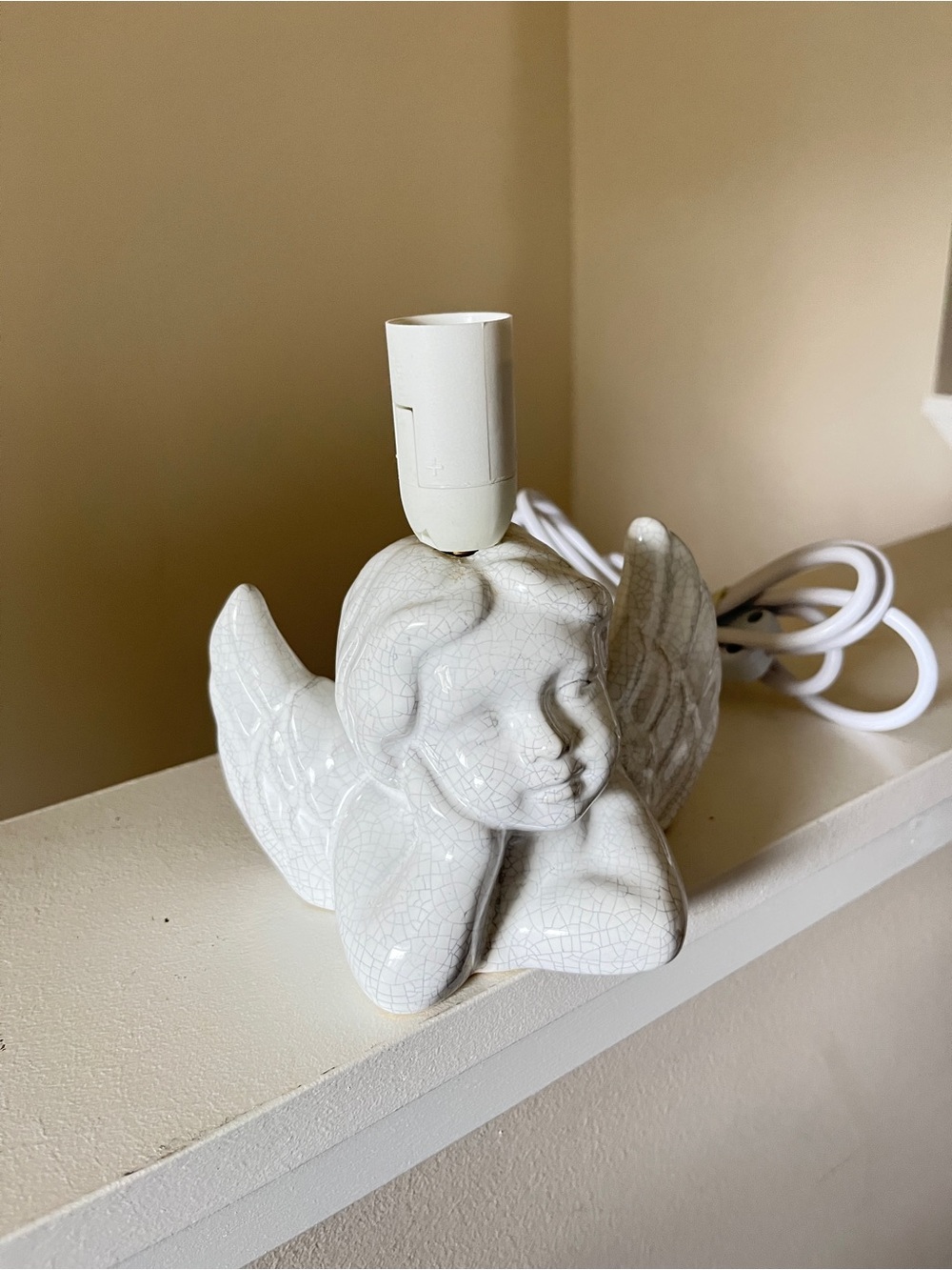 Vintage White Crackle Ceramic Angel Lamp base
